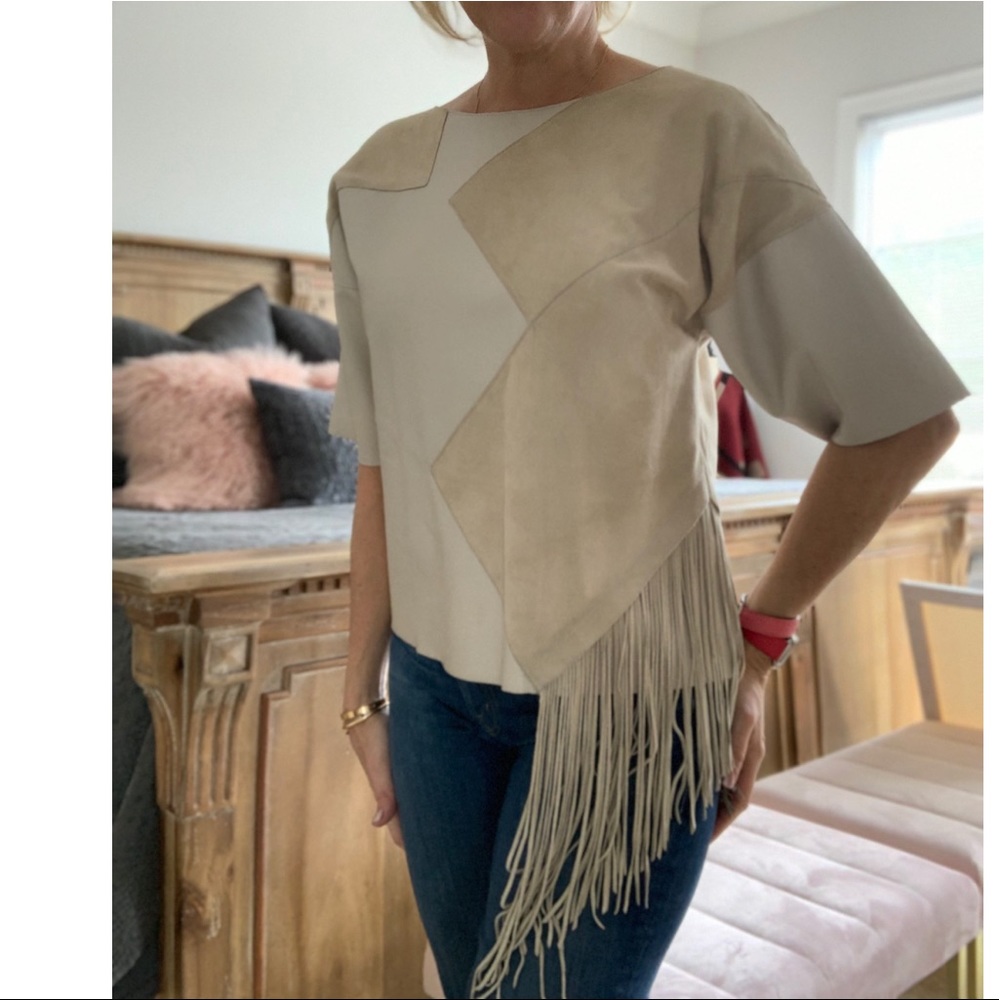 Derek Lam 10 Crosby Leather & Suede Fringe Top